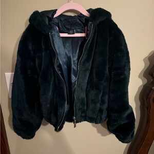 JOU JOU - Dark teal Girls Faux Fur Jacket |Size 8|